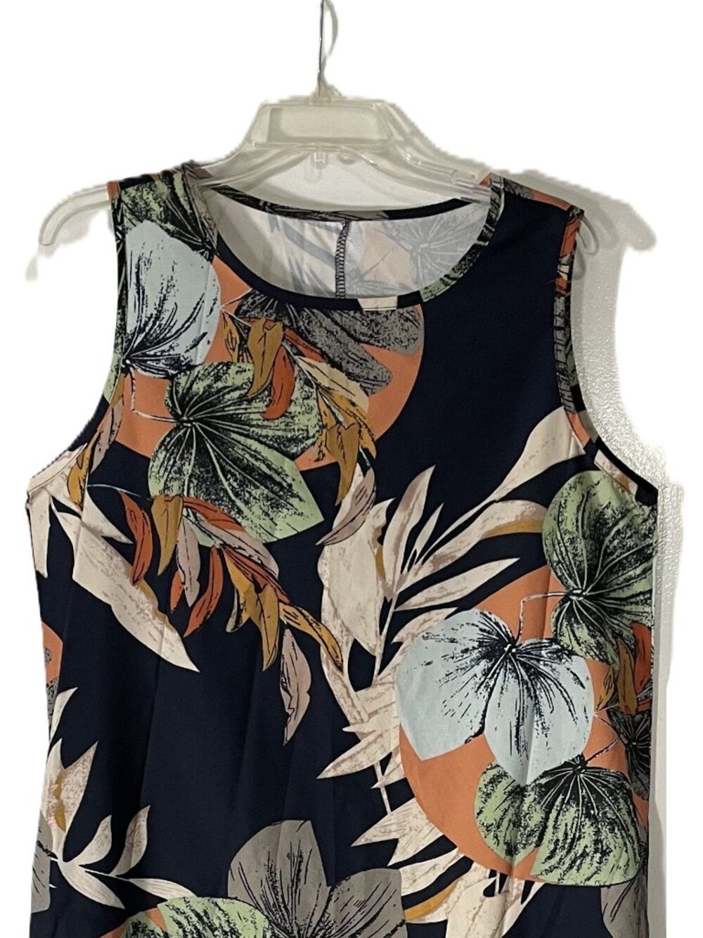 Navy Tropical Floral Sleeveless Tank Dress Size Large Flowy Lightweight Vacation